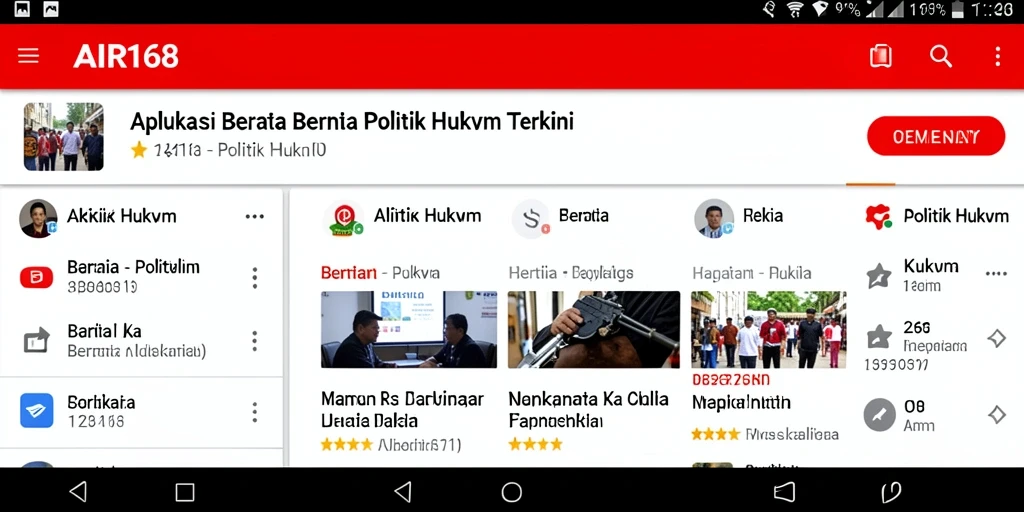 Antarmuka AIR168 menampilkan berita politik hukum dengan jelas dan terstruktur.