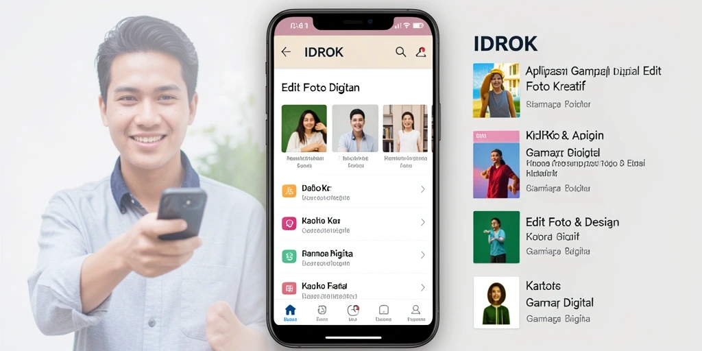 Antarmuka IDROK menampilkan alat edit foto yang lengkap dan mudah digunakan.