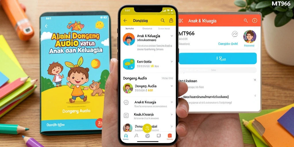 Antarmuka aplikasi MT966 menampilkan beragam cerita Dongeng Audio.