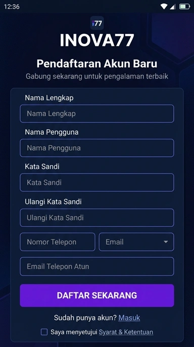Panduan Daftar Akun Baru inova77 untuk Pengguna Android